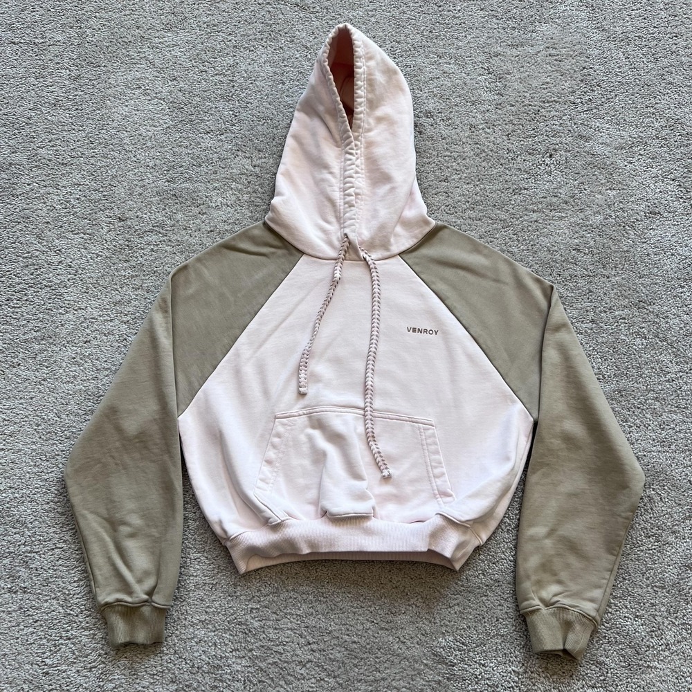 Venroy Contrast Cropped Track Hoodie Womens S Pink Brown Pullover Cotton